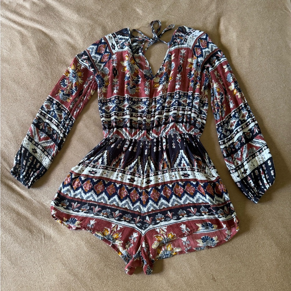 Billabong Multicolor Patterned Long Sleeve Romper